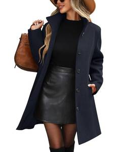 lot 14141 image: UMIPUBO Womens Winter Single Breasted Pea Coat Casual Stand Collar Overcoat Work Office Classic Jacket with Pockets(Navy Blue,S)
