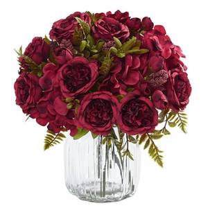 lot 14144 image: MARTINE MALL 4 Packs Peonies Artificial Flowers, Burgundy Artificial Peonies, Silk Peonies Flowers Fake Peonies Artificial Flowers Peonies Bouquet for Halloween Centerpiece Table Wedding Home Decor