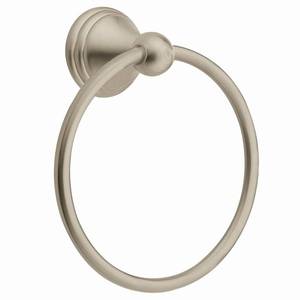 lot 14145 image: Moen Preston Collection Spot Resist Brushed Nickel 7-inch Bathroom Hand Towel Ring, Wall Mounted Hanger, DN8486BN