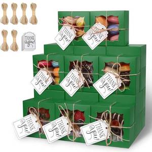 lot 14150 image: KPOSIYA 120 Pcs Green Bakery Boxes with Window - 4x4x2.5 Inch Individual Cupcake & Cookie Boxes - Kraft Paper Green Gift Box for Pastries, Cookies, Pie, Donuts, Macaroon