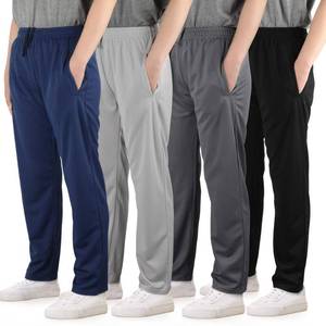 lot 14151 image: 4 Pack Boys Mesh Athletic Pants, Lightweight Pants with Pockets and Drawstring, Thin Open Bottom Active Pants for Boys Black, Navy, Gray, Ash Gray Set A L