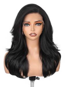 lot 14152 image: FAVE 13�6 Synthetic Lace Front Wig 18 Inch Glueless Wig Butterfly Layered Haircut Kanekalon Futura Synthetic Wigs for Women Pre-Plucked Hairline Natural Black Wigs for Daily Use