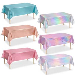 lot 14169 image: Acellegic 6 Pack Holographic Plastic Tablecloths 54 x 108 Disposable Iridescence Rectangle Table Covers Holographic Foil Tablecloth Iridescence Party Decorations for Birthday Wedding Christmas