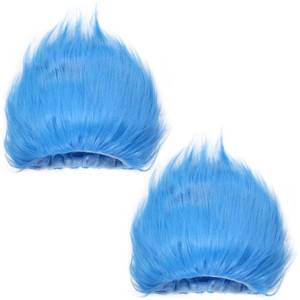 lot 14171 image: BlissfulTie 2 Pack Blue Fluffy Costume Wig - Funky Crazy Hair Hat Thing Costume Wig for Reading Week, Halloween, and Theme Parties