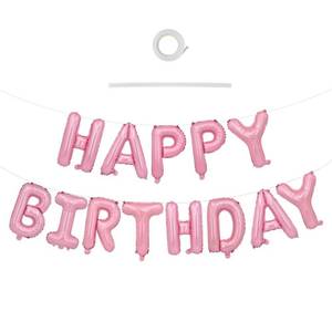 lot 14178 image: TONIFUL Light Pink Happy Birthday Balloons Banner, 16 Inch Mylar Foil Letters Birthday Sign Bunting Reusable for Girls Boys Kids & Adults Birthday Decorations and Party Supplies