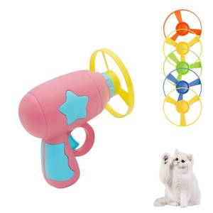 lot 14183 image: Andiker Cat Fetch Toy, Interactive Kitten Flying Disc Launcher Toy with 5 Colorful Flying Propellers for Cat Enrichment, Flying Saucer Toy for Cats for Training and Chasing (Pink)