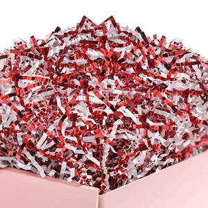 lot 14187 image: UNIQOOO 12 LB Metallic Red White Crinkle Cut Paper, Candy Cane Shredded Filler, Christmas Peppermint Zig Fill Raffia Tissue, Strands Shred Craft Bedding Cushion,Wedding Birthday Gift Boxes Bag Retail