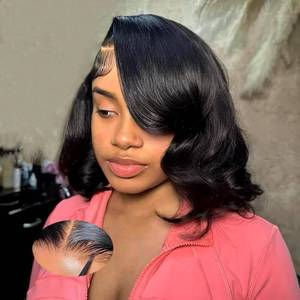 lot 14195 image: UVVUVV Glueless Wigs Human Hair Pre Plucked Pre Cut 4x4 Body Wave Bob Wig Human Hair Wear and Go Glueless Wigs Pre Plucked Pre Cut Natural Hairline 180% Density Natural Color (12 Inch)