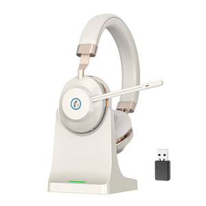 lot 14201 image: Wireless Headset with Mic for Work, 45Hrs Bluetooth Headset with Microphone Noise Canceling & Charging Base, WirelessHeadphones with Mic Mute & USB Dongle for PCLaptopOfficeWorkCall CenterTeams