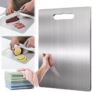 lot 14205 image: Apex Titanium Cutting Board, Stainless Steel Cutting Board, Titanium Cutting Boards for Kitchen,Double Sided Chopping Board for Cutting Meat Vegetable Fruit(Silver, 15.4 x 11in)