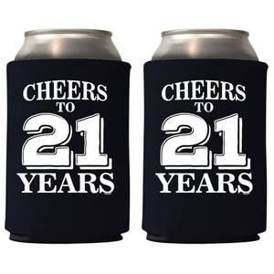 lot 14215 image: Veracco Cheers To 21 Years Twenty First Can Coolie Holder 21st Birthday Gift Party Favors Decorations (Black, 12)