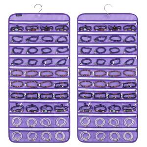 lot 14216 image: ANZORG 80 Zippered Pockets Hanging Jewelry Organizer for Holding Jewelries Dual-Sided Accessory Display Holder for Earrings Bracelets Rings (80 Zippered Pockets-Purple)