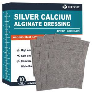 lot 14218 image: Ceeport Ag Silver Calcium Alginate Wound Dressing Pads, 4x4 Patches, 10 Individual Pack, Soft Silver Dressings for Wound Care, Gentle Highly Absorbent Dressing, Non Stick Gauze Pads for Wounds