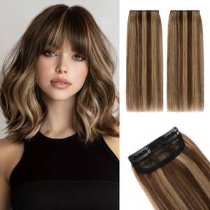 lot 14233 image: Rich Choices Short Clip in Hair Extensions Real Human Hair - 2PCS Remy Mini Clip ins Hairpiece for Women - Hairs Extensions for Thin Hairs 8 Inch #4P27 Medium Brown&Dark Blonde