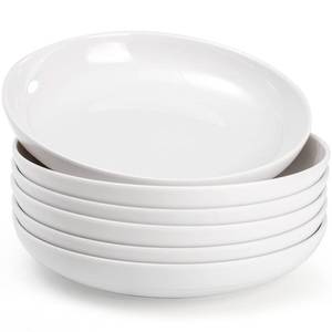 lot 14248 image: Fasmov Melamine Pasta Bowls, 6 Pack 9 inches 30 Oz Large Salad Serving Bowls, Shallow Salad Bowls, Plastic Dinner Deep Plates, Dishwasher Safe, White