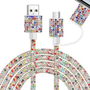 lot 14257 image: Aolcev USB C Cable Bling for iPhone Charger Cord 2 in 1 Fast USB A to USB C Charging Cord 4FT Multi Type C Sparkling Diamond Phone Charger Cable for iPhone 17 16 15 Pro Max Plus Galaxy S25 Colored
