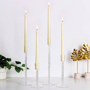 lot 14267 image: Hewory Glass Taper Candle Holders 4 Pcs Clear Vintage Candlestick Holders Tall Candle Sticks Holder Decor, Glass Candle Holder for Table Centerpiece Wedding Christmas Advent Holiday Party Decorations