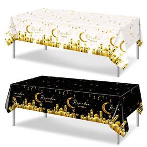 lot 14269 image: PHOGARY Ramadan Decorations 2 Pcs Ramadan Kareem Tablecloth, Ramadan Tablecloths Disposable Rectangle Plastic Eid Mubarak Table Covers for Eid Al-fitr Party Eid Decorations 54 X108, Black and White