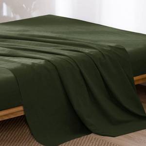 lot 14273 image: MooMee Flat Top Sheet Only 100% Washed Cotton Linen Like Textured Breathable Durable Soft Comfy (Olive Green, Queen)