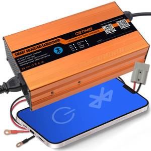 lot 15505 image: 12V 24V 36V 48V Smarter Adjustable Lithium Battery Charger with Anderson Plug. Bluetooth APP Control, LIFEPO4 Battery Charger. 16FT, 3-Stage Charge Technology, for Golf Cart, Truck, RV, Boat and More