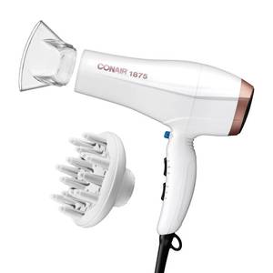 lot 15507 image: Conair Double Ceramic Hair Dryer with Diffuser  Blow Dryer with Ionic Conditioning  Includes Diffuser and Concentrator  Amazon Exclusive, White