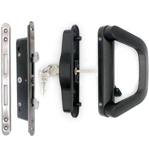lot 15509 image: ALLYWASAI Sliding Patio Door Handle Set with Mortise Lock, Suitable for Sliding Glass Patio Door Thickness from 1.5in to 2in, 4-1516 Screw Holes, Need to Drill, Reversible Design, Keyed, Black