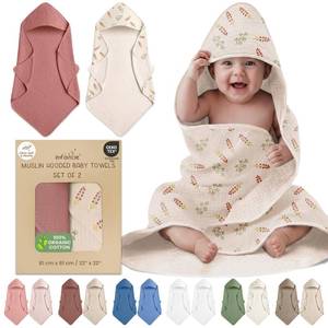 lot 15513 image: infancie 100% Organic Cotton Muslin Baby Hooded Towels 32x32 Inch �� 2 Pack Soft & Absorbent Baby Hooded Towel Wrap for Boys & Girls, Premium Hooded Towels, Gentle Baby Essentials in Deep OliveIvory