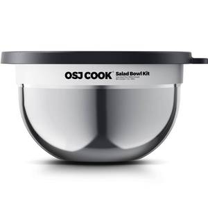 lot 15517 image: 188 Stainless Steel Salad Bowl Kit - 74oz, Mixing Bowls with Lids Set, Teakwood - Comes with 1.7oz Condiment Container and Removable Tray for Organization - Leak-Proof, Dishwasher Safe (Mirror)