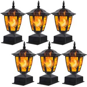 lot 15522 image: Dynaming Solar Flame Post Lights Outdoor, Solar Powered Lamps Fence Post Cap Lights, Flickering Flame LED Lantern Decorative Waterproof for Garden Deck Patio, Fit 4x4, 5x5 or 6x6 Wooden Posts, 6 Pack
