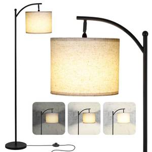 lot 15526 image: LALISU Modern Floor Lamp, 3-Ways Dimmable Standing Lamp with Linen Shade, Adjustable Height, Foot-Step Switch, Reading Lamp for Living Room, Bedroom, Office, 9W Bulb Included (Black)