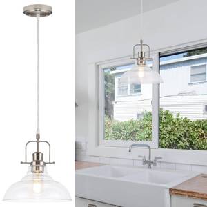 lot 15556 image: WILON Brushed Nickel Glass Pendant Lights Kitchen Island Lighting, Modern Hanging Lamp for Sink Dining Room Over Table Hallway Entryway Bar Foyer Bathroom