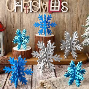 lot 16001 image: Bucherry 12 Pcs Wooden Snowflake Table Decor 3D Snowflake Tabletop Signs and Centerpiece for Christmas Xmas Winter Wonderland Decorations Home Party(Silver)
