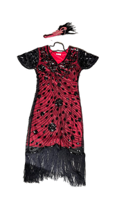 lot 16367 image: 1920s Style Flapper Dress with Feather Headband Set M
