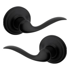 lot 16389 image: Kwikset Tustin Interior Passage Door Handle, Lever For Closet and Hallway Doors, Reversible Non-Locking Handle Lever, Matte Black, with Microban Protection