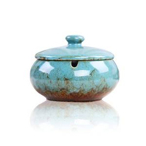 lot 16413 image: Lependor Ceramic Ashtray with Lids, Windproof, Cigarette Ashtray for Indoor or Outdoor Use��Ash Holder for Smokers,Desktop Smoking Ash Tray for Home Office Decoration - Blue