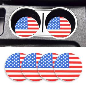 lot 16417 image: Couslcd 4 PCS Car Cup Coasters, 2.75 Inch Soft Anti-Slip Insert Car Cup Holder Coaster, Black and White Checkered Pattern Car Coaster of Cup Holder, Universal Auto Interior Accessories (American Flag)