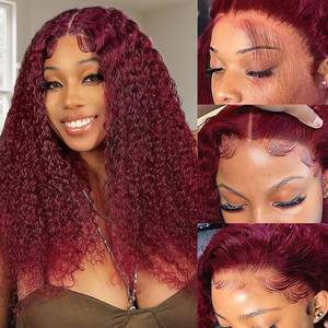 lot 16418 image: ZFY 99J Burgundy Wig Human Hair 200 Density Deep Wave Curly Burgundy Lace Front Wigs Human Hair Pre Plucked Glueless 13x4 HD Frontal Red Wigs for Women 22 Inch