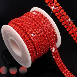 lot 16423 image: Bijou Joon 3 Yards 3 Rows Red Crystal Rhinestone Chain Trim for Crafts, Rolls and Colors Bling Close Embellishments for Jewelry Making, Wedding Cake