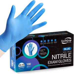 lot 16430 image: SwiftGrip Disposable Nitrile Exam Gloves, Blue, Nitrile Gloves Disposable Latex Free, Medical Gloves, Cleaning Gloves, Food-Safe Rubber Gloves, Powder Free, Non-Sterile, 100-ct Box (Medium)