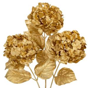lot 16442 image: Hollyone 3Pcs Christmas Flowers Gold Artificial Hydrangea Flowers 26.8inch Fake Hydrangea Flower Floral Arrangements Bouquets Xmas Faux Hydrangea Stems Wedding Party Centerpieces Christmas Home Decor