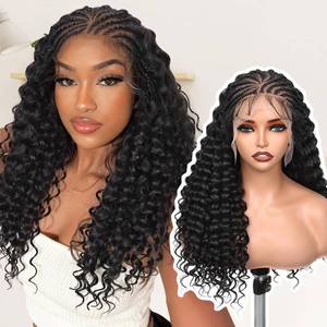 lot 16444 image: FAVE 13�6 HD Lace Front Braided Wigs for Black Women 22 Inch Braided Wigs with Curly Hair Pre-Braided Handmade Cornrow Braids Glueless Braid Curly Wig with Natural Baby Hair