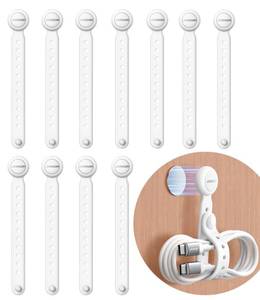 lot 16450 image: JOYROOM 12PCS Magnetic Cable Ties - Reusable Silicone Cord Organizer with Buckle Holes, Elastic Cable Management Straps for Data Cables, Charging Cords, and More (White)