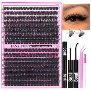 lot 16452 image: DIY Lash Extension Kit Volume Thick Lash Clusters 80D100D 320 pcs Individual Lashes D Eyelash Extension Kit Lash Bond and Seal and Tweezers for Lash Clusters Kit DIY at Home