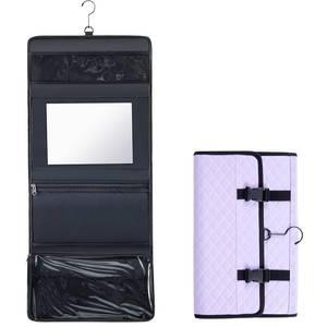 lot 16453 image: Sunnymove Travel Hanging Toiletry Bag with Mirror Leather Travel Hanging Mirror Foldable Dance Competition Makeup Bag Backstage Cosmetic Organizer for Traveling Dancers Spa(Classic,Purple)