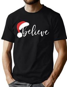 lot 16455 image: PICKID Christmas Shirts Mens Funny Believe Shirt Santa Hat Graphic T Shirt Xmas Gift Tee Casual Holiday Tops Black L