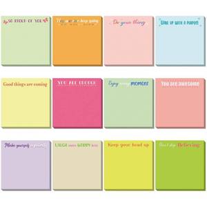 lot 16463 image: Zonon 12 Pieces Inspirational Sticky Notes 3 x 3 Inch Thank You Gifts Motivational Notepads Fun Positive Pads for Employee Appreciation Teacher Nurse Coworkers Work Studying Supplies(Macaron Style)