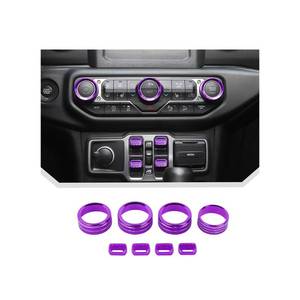 lot 16468 image: JeCar 8-Piece Aluminum Switch Button Knob Covers for 2018-2025 Jeep Wrangler JL JLU & Gladiator JT Window Switch Button Cover, Radio, Air Conditioner, Headlight Switch Knob Cover (Purple)