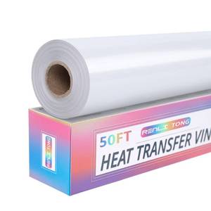 lot 16469 image: HTV Iron on Vinyl 12Inch by 20ft Roll HTV Heat Transfer for T-Shirt Vinyl Roll Easy to Cut & Weed (01-White, 12IN by 50FT)