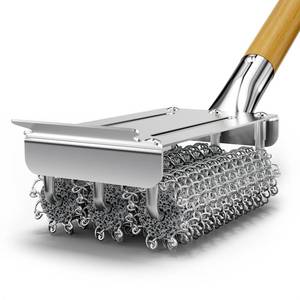 lot 16471 image: HOUSE AGAIN Grill Brush Bristle Free, 304 Stainless Steel Food-Grade Brush Head with Scraper, Safe BBQ Outdoor Grill Cleaning Brush Strong Barbecue Brush Cleaner Non Wire for Grill GrateWooden Handle used