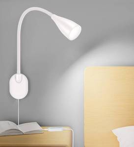 lot 16490 image: LiFMIRA Wall-Mounted LED Bedside Reading Light with USB Charging Port, 10-Level Dimmable & Adjustable 5 Color, Plug-in Adhesive Night Lamp for Books in Bed, Eye-Caring Bedroom Lighting (White)